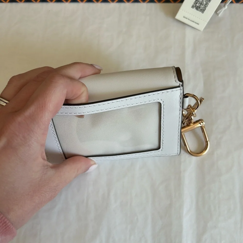 Tory Burch Emerson Soft Colorblock Flap Card Case Wallet Optic White Moose